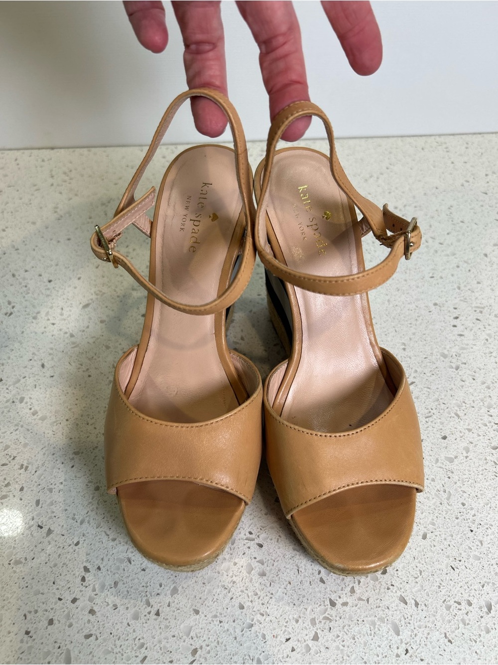 kate spade Tan‎ Espadrille Black & White Stripe Wedge Sandals 8 1/2 - Picture 2 of 9